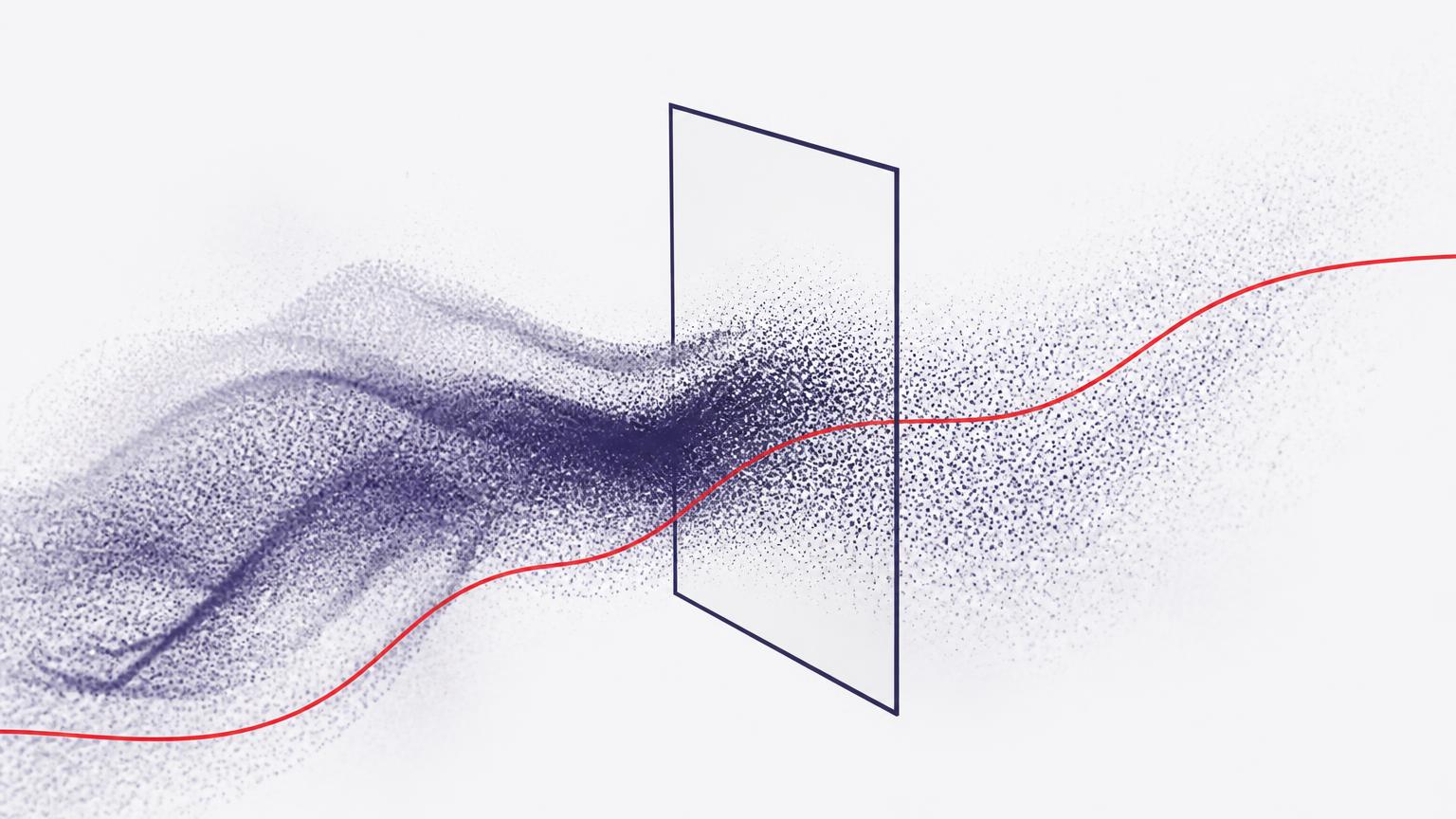 Abstract cover image: a violet point cloud passing through a thin rectangular frame with a single red curve.